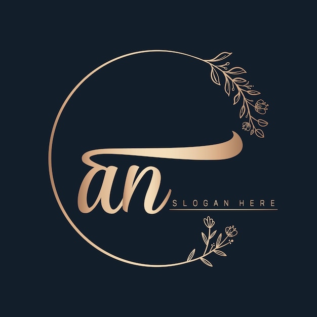 an calligraphic and signature vector logo design with circle in gold color leaf and flower