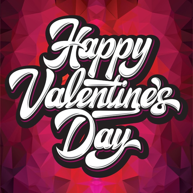 Calligraphic stylish vector inscription Happy Valentines Day on mosaic red background