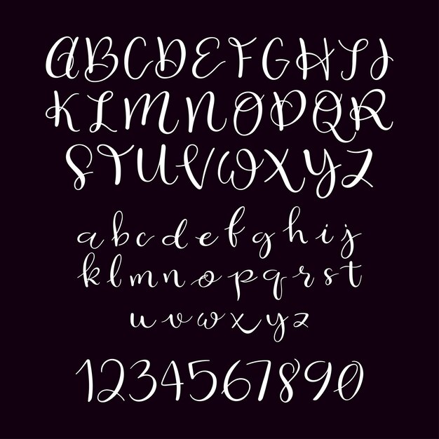 Calligraphic vector script font. upper case letters set. Handwritten brush calligraphy