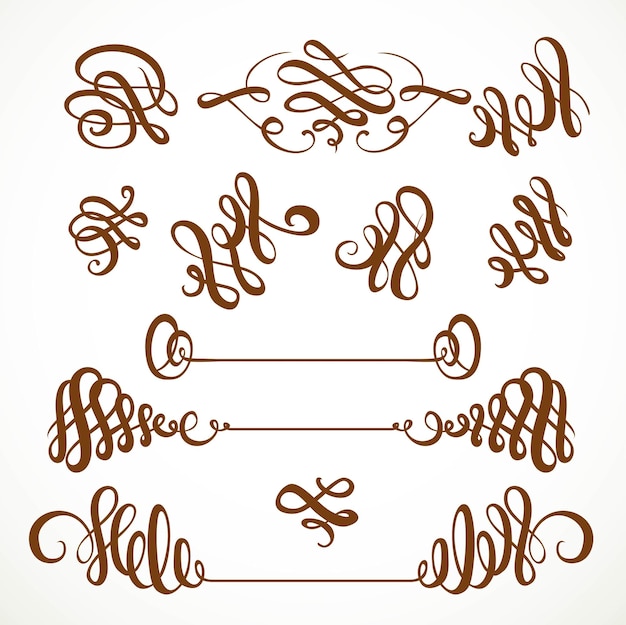 Calligraphic vintage elegant curls elements set 1 isolated on a white background