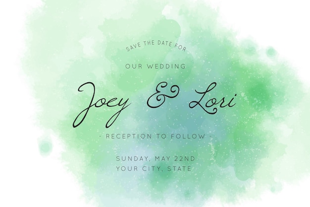 Calligraphic wedding invitation with green tones