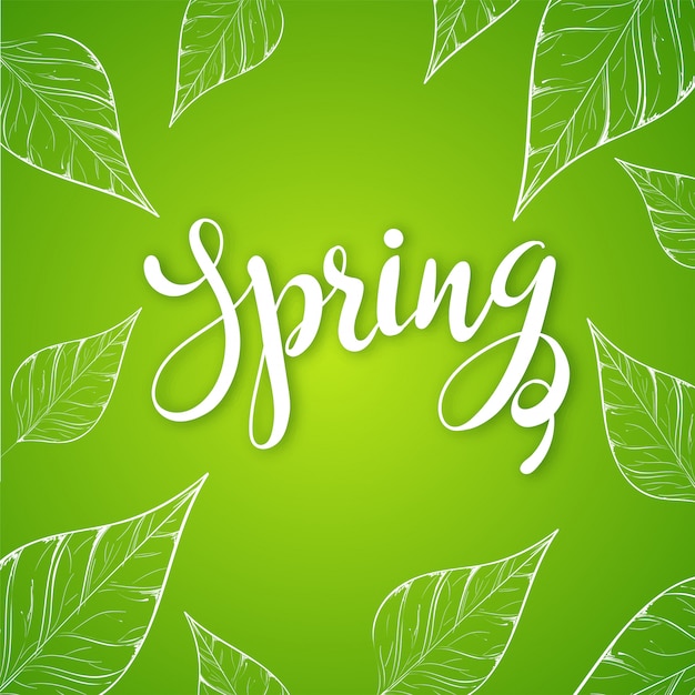 Calligraphy of Spring on glossy green background 