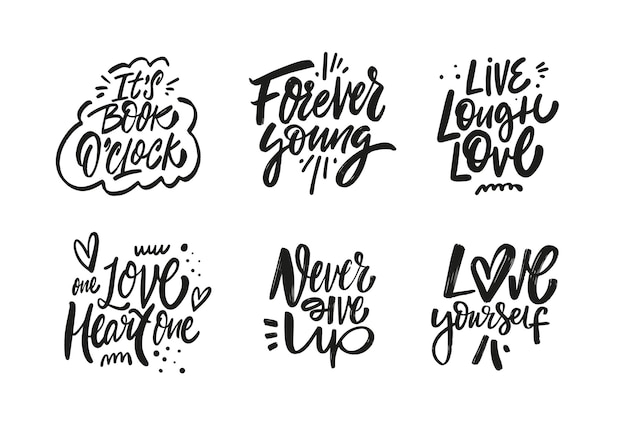 Calligraphy text phrases set. Black color modern brush style vector illustration.