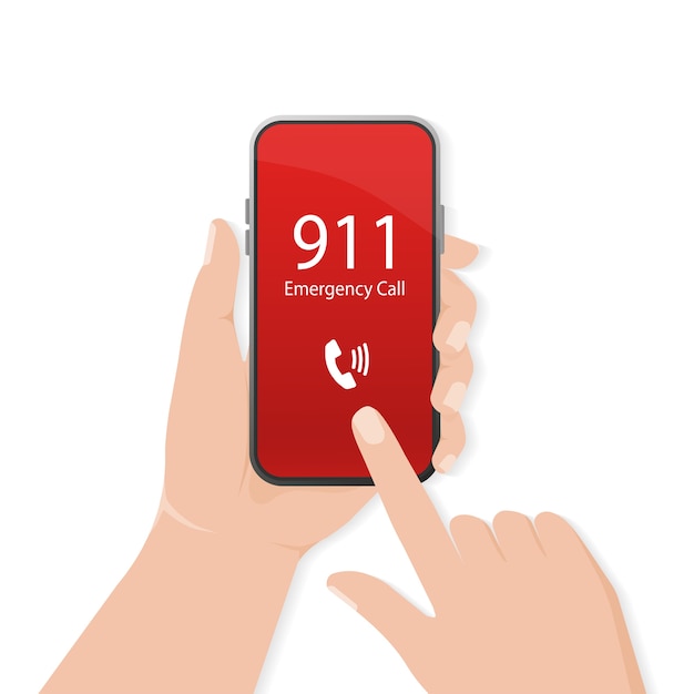 calling in  .   . Mobile phone. Finger touch screen. First aid. Call screen smartphone.  mobile device .