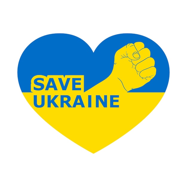 Calling for save of Ukraine Conflict concept Vector illustration Raising hand of a man with heart shape