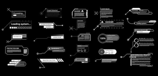 Callouts titles banner Futuristic digital line text frame boxes and label emplate set Collection of popup or description boxes speech bubbles Simple design elements Interface elements