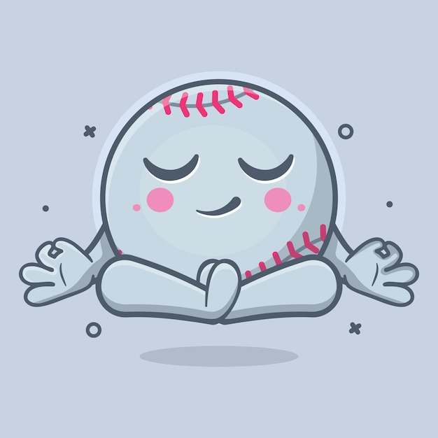 calm baseball ball character mascot with yoga meditation pose isolated cartoon in flat style design