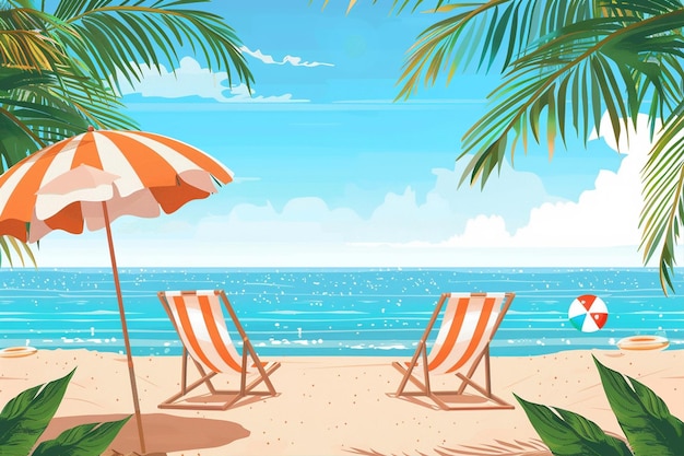 Calm Beach Scene With Deck Chairs