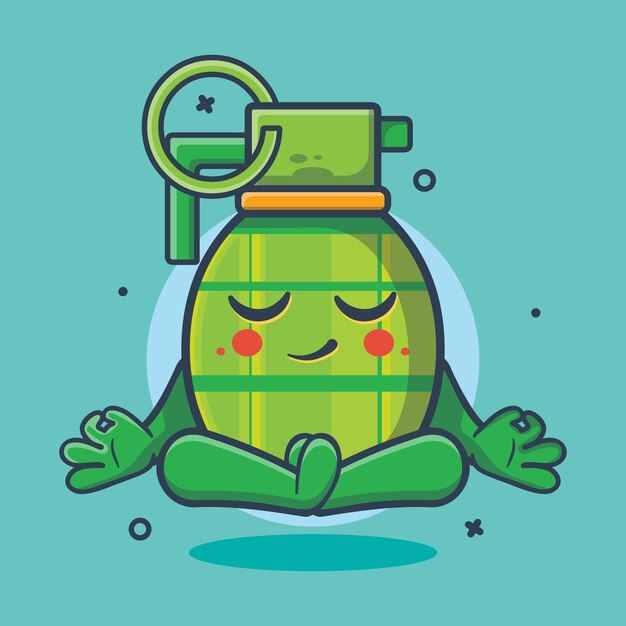 calm grenade weapon character mascot with yoga meditation pose isolated cartoon in flat style design