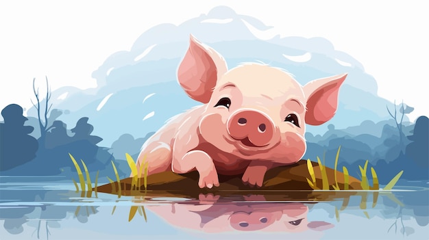 Calm Little Pig Cartoon Illustration