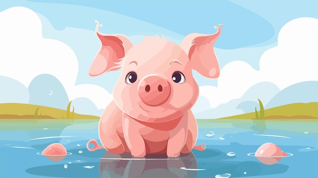 Calm Little Pig Cartoon Illustration