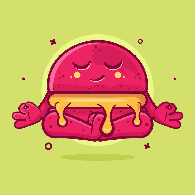 calm macaron bakery character mascot with yoga meditation pose isolated cartoon in flat style design