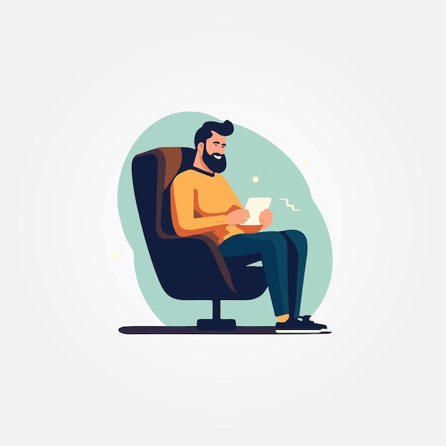 calm man sitting in armchair using cell phone