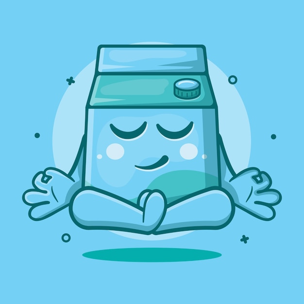 calm milk box character mascot with yoga meditation pose isolated cartoon in flat style design