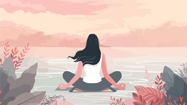 Vector calm mind woman practicing meditation