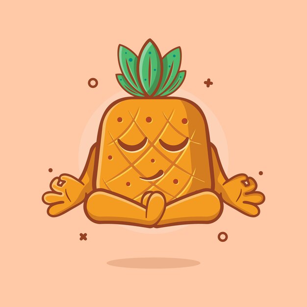 calm pineapple fruit character with yoga meditation pose isolated cartoon in flat style design