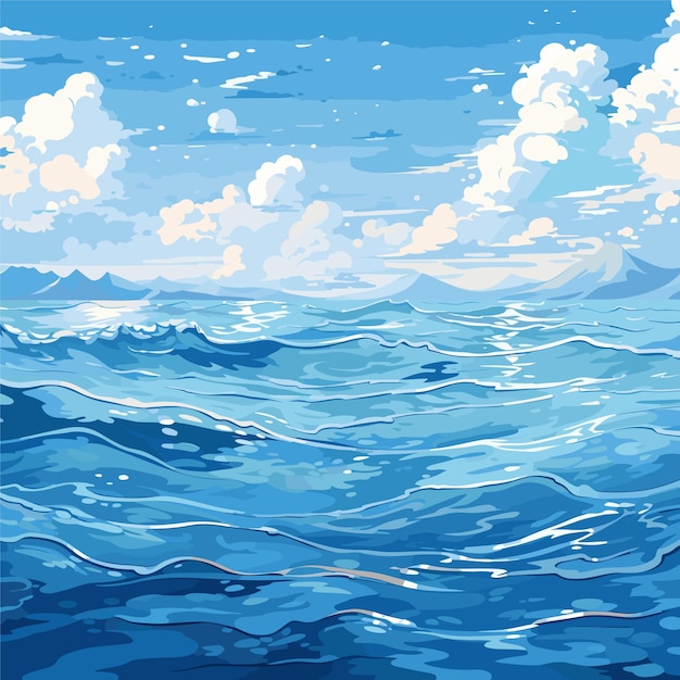 Vector calm sea or ocean surface with small waves and blue sky vector illustration