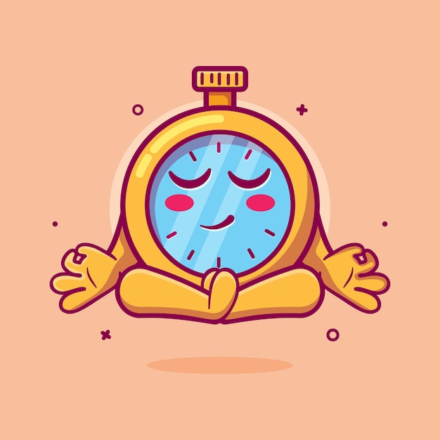 calm stopwatch character mascot with yoga meditation pose isolated cartoon in flat style design