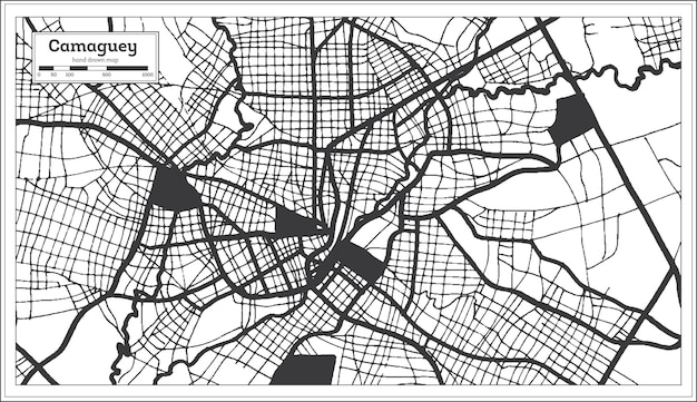 Camaguey Cuba City Map in Black and White Color in Retro Style. Outline Map. Vector Illustration.