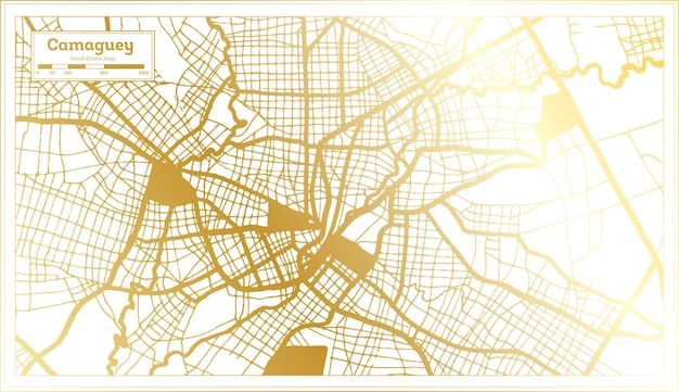 Camaguey Cuba City Map in Retro Style in Golden Color Outline Map