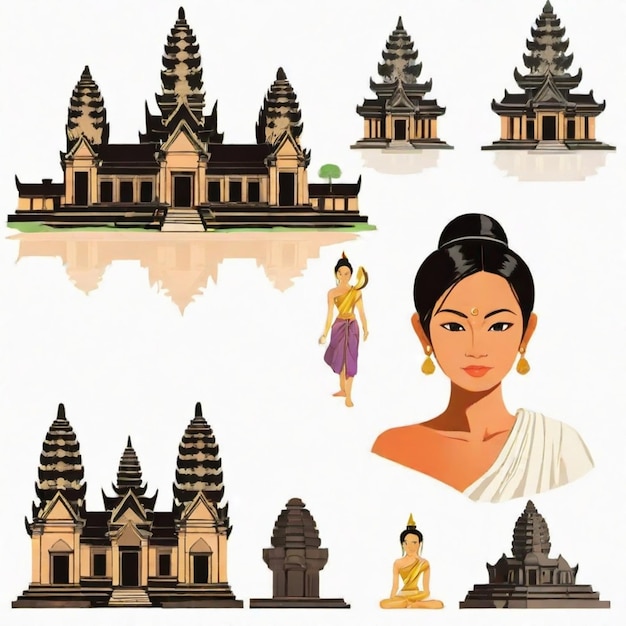 Cambodia cartoon vector set White background isolated