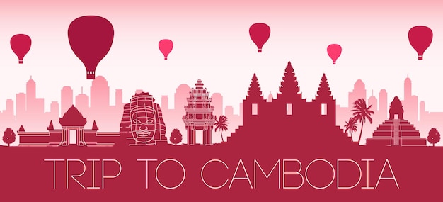 Cambodia famous landmark silhouette style with text insidevector illustration