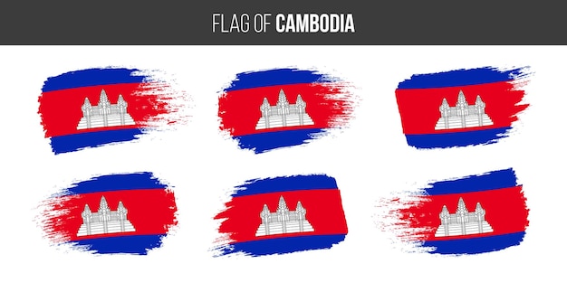 Cambodia flags Brush stroke grunge vector illustration flag of cambodia isolated on white