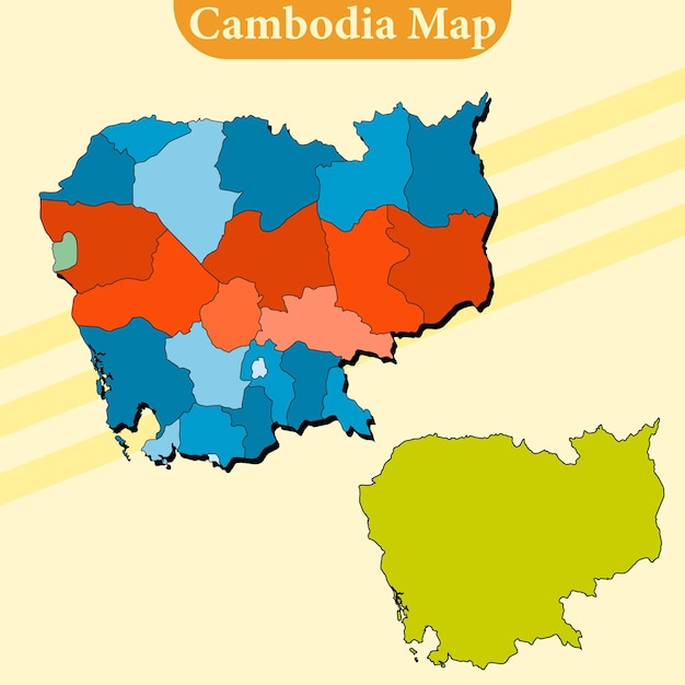 Cambodia map vector with regions and cities lines and full every region