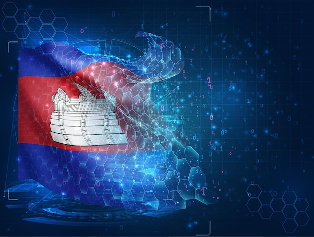 Cambodia vector flag virtual abstract 3D object from triangular polygons on a blue background