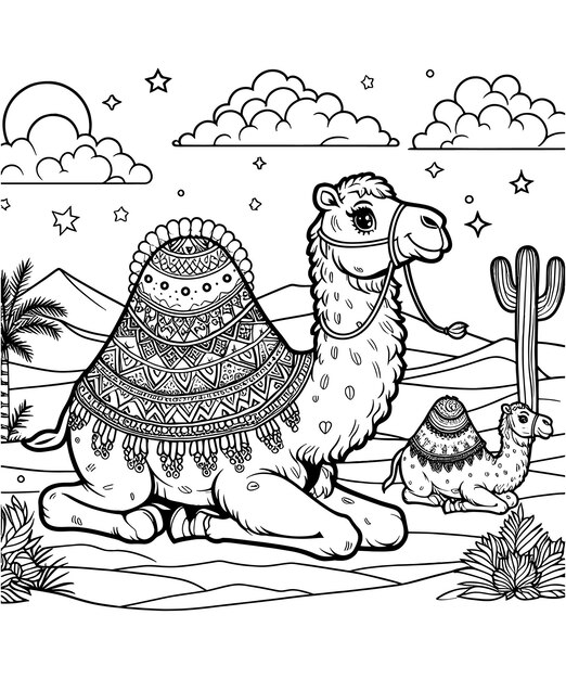 Vector camel coloring pagesvectorcarton illustration