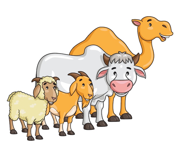 Camel, Cow, Goat, and Sheep Cartoon