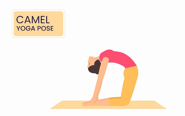 Vector camel pose young woman practicing yoga fitness workout concept