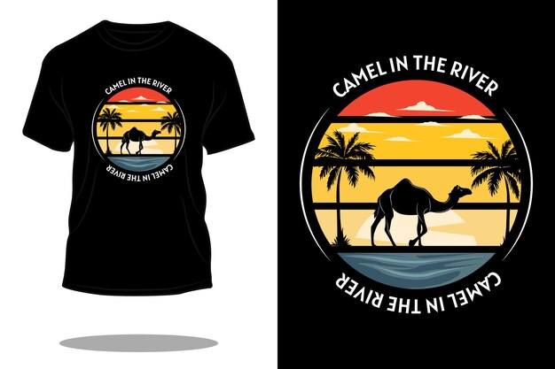 Camel in the river retro t shirt design