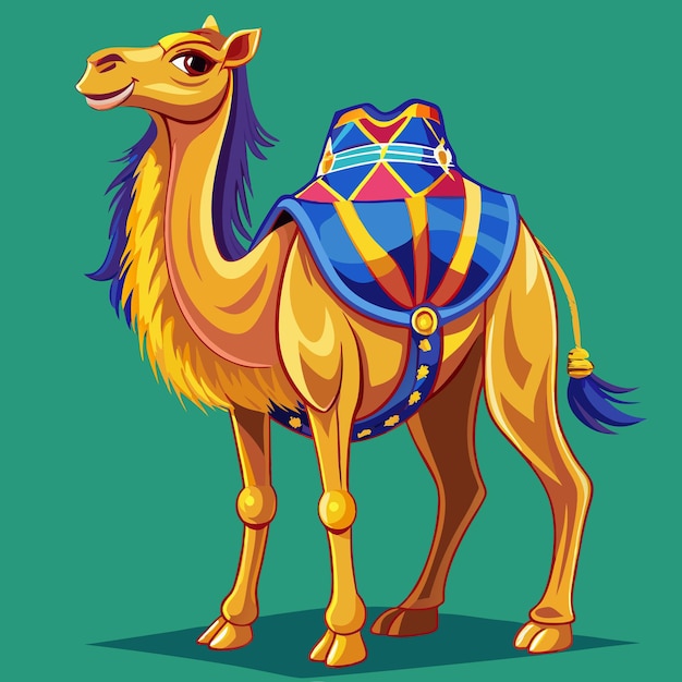 Vector a camel with a blue cape and a blue blanket on it