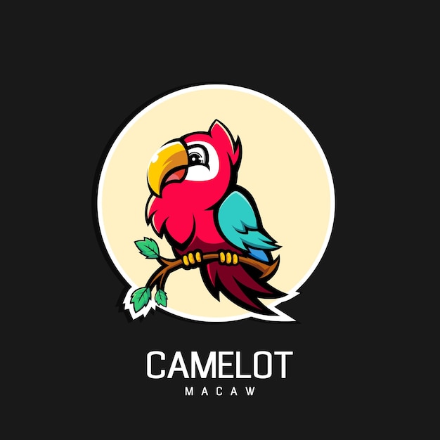 Camelot macaw bird mascot logo design illustration vector