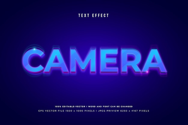 Camera 3d text effect on blue background