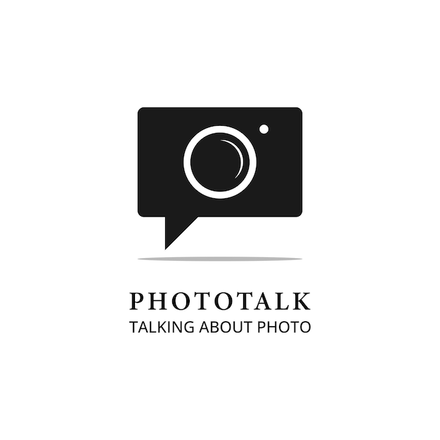 Camera and bubble chat symbol for consulting photography logo design vector template