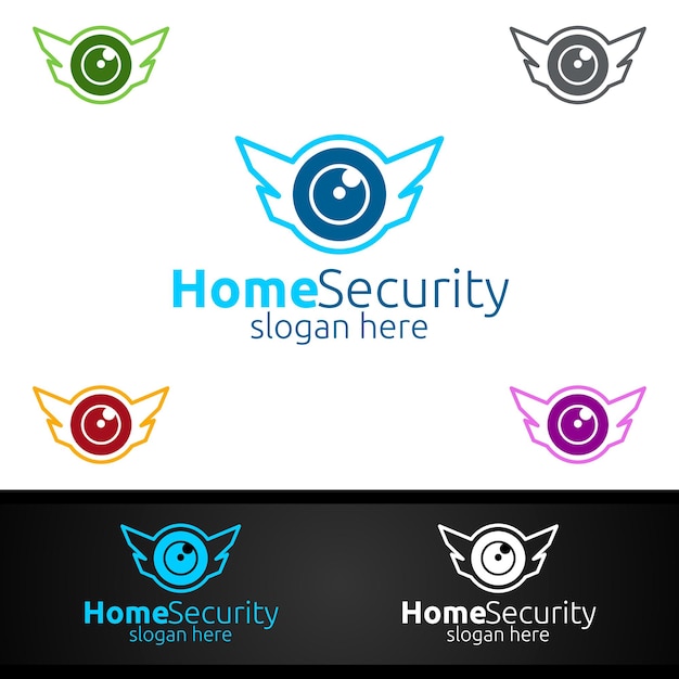 Vector camera cctv home security logo for network, internet, monitoring, and alarm design