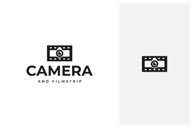 camera combined with film strip vector logo design