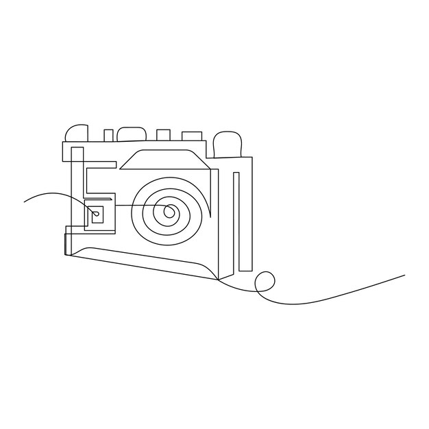 Camera continuous one line drawing of outline vector illustration