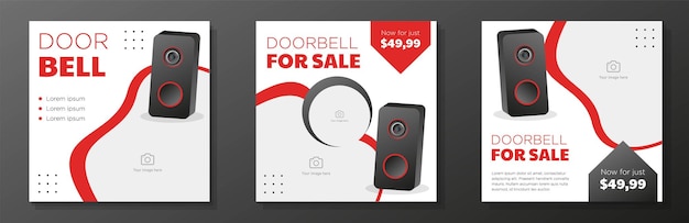 Camera doorbell for sale social media post banner set home security door bell advertisement