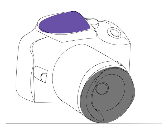 Camera drawing by one continuous line isolated vector