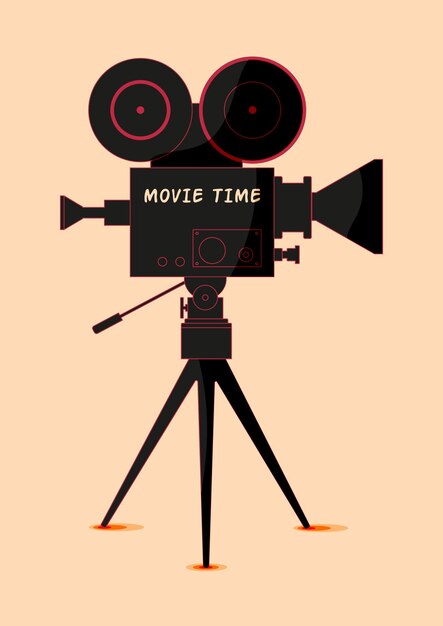 Camera elements Film poster design on background with retro movie camera and film strip