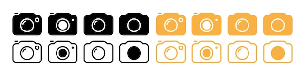 Camera flat and line icon set Photo color electrical engineering selfie photographer art cinematography photocard photography concept Vector flat and line icon set