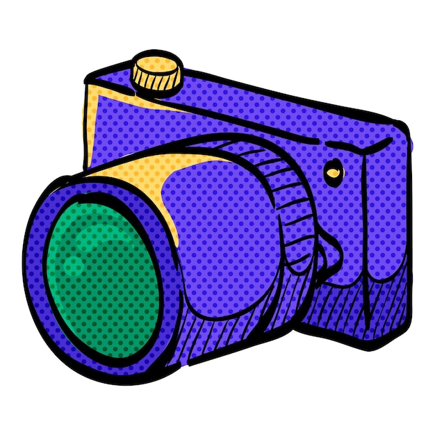 Camera halftone icon hand drawn color vector illustration