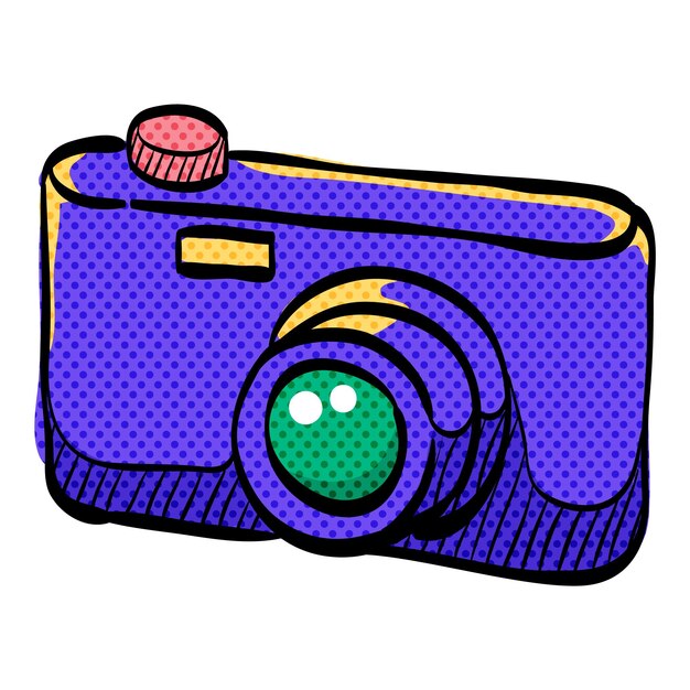 Camera halftone icon hand drawn color vector illustration