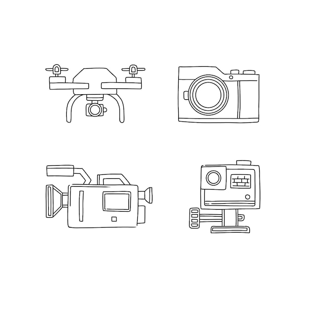 camera hand drawn doodle illustrations vector set