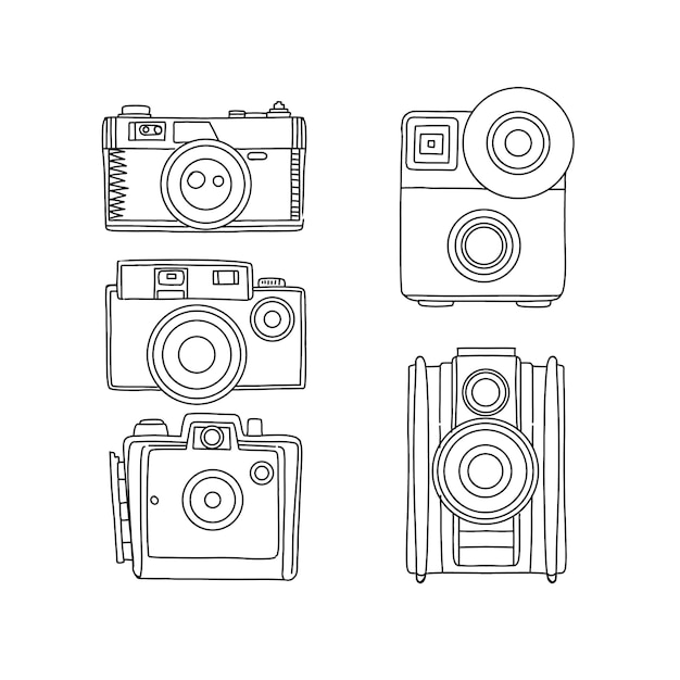 camera hand drawn doodle illustrations vector set