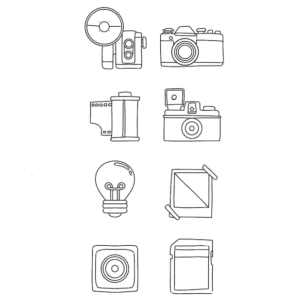 camera hand drawn doodle illustrations vector set