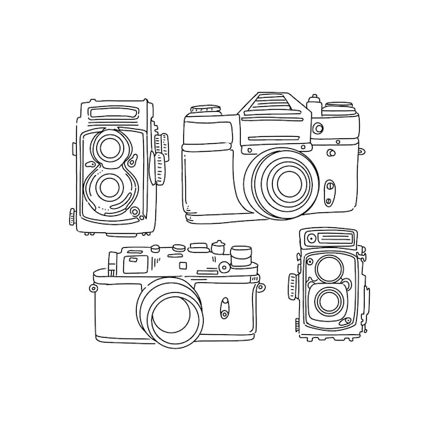 camera hand drawn doodle illustrations vector set